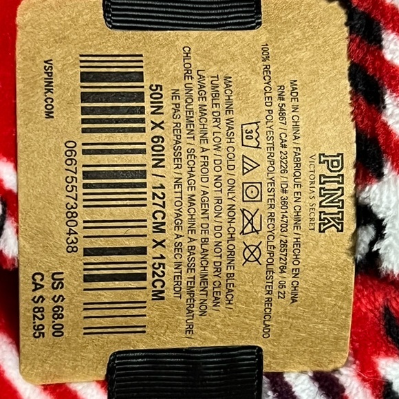 NEW Victoria’s Secret Pink Sherpa Plaid Red Green Black Blanket 50” x 60” $68 - Picture 3 of 3